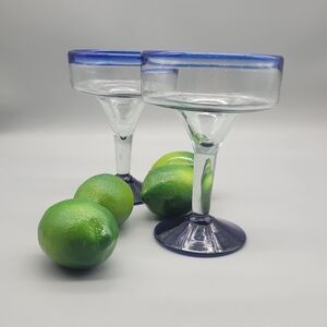 Vintage Blue Rimmed Margarita Glasses